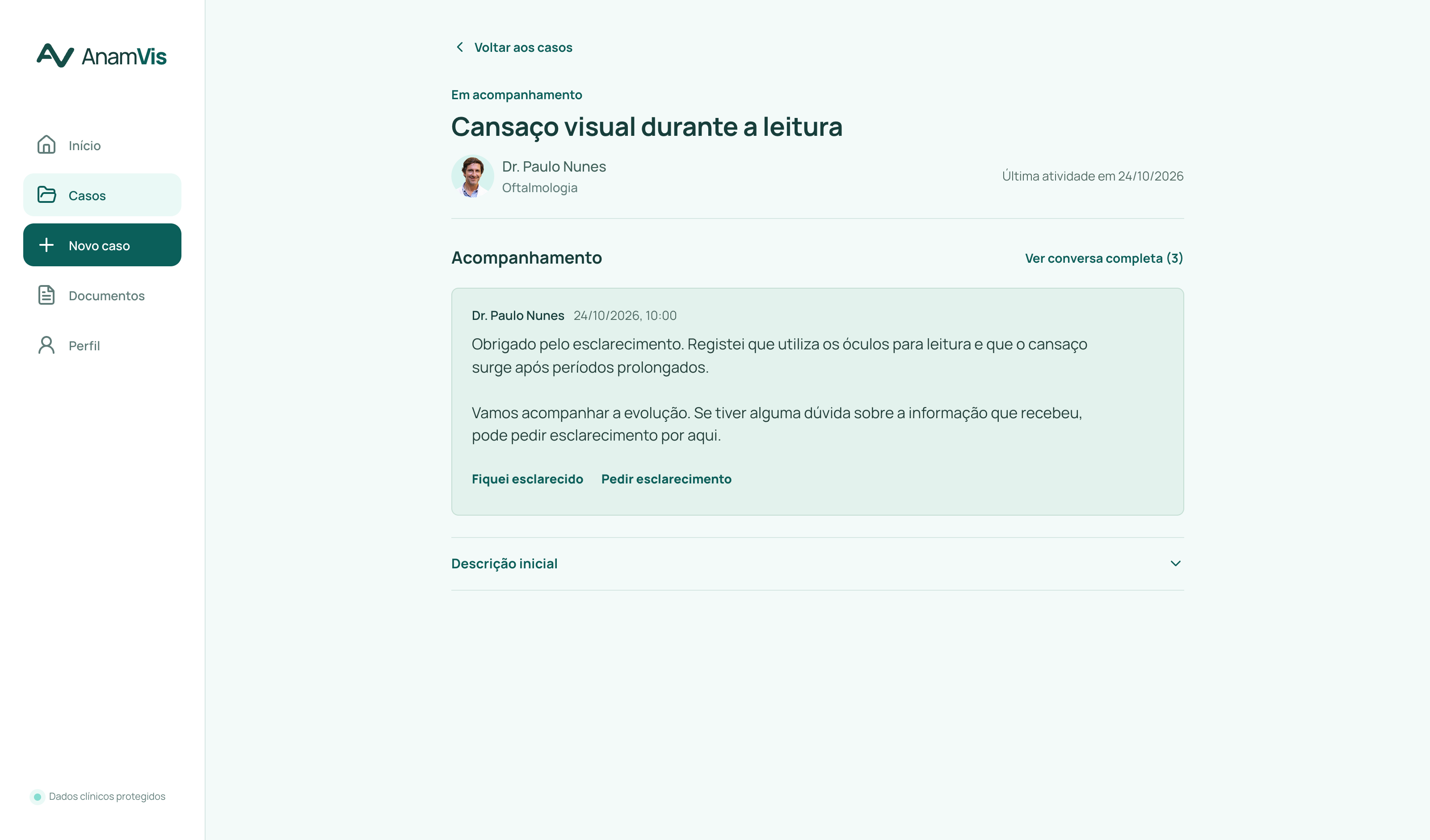 Patient follow-up with a doctor message and actions to confirm or request clarification